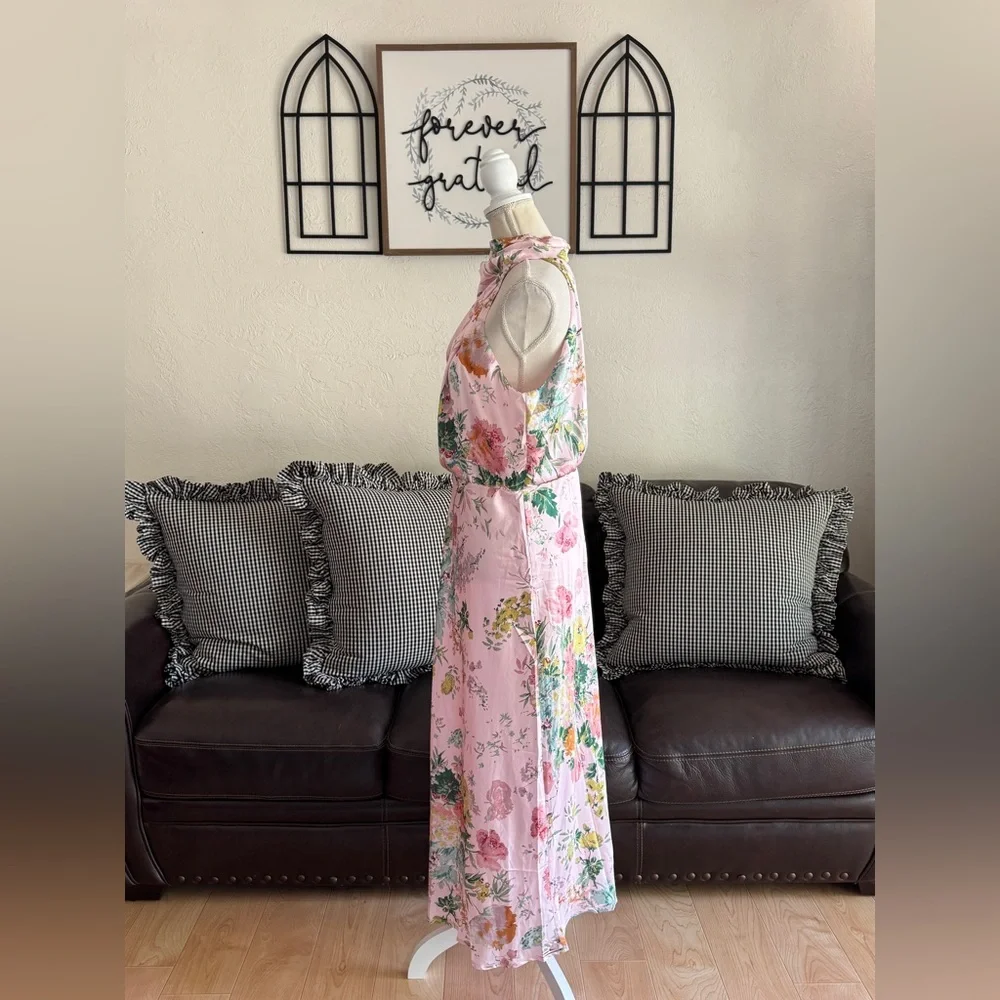 PETAL & PUP ANABELLE HALTER NECK MIDI DRESS - PINK FLORAL SIZE L - Picture 7 of 12